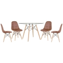 Mesa Eames com tampo de vidro 120 cm + 4 cadeiras estofadas Eiffel Botonê - Marrom