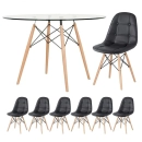 Mesa Eames com tampo de vidro 120 cm + 6 cadeiras estofadas Eiffel Botonê - Preto