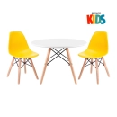 Mesa Eames Junior branco + 2 cadeiras Eames Junior - Amarelo