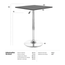 Mesa Quadrada Alta Apollo com tampo de madeira e ajustável para bares e restaurantes - Preto