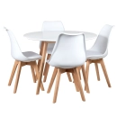 Mesa redonda 100 cm branco + 4 cadeiras estofadas Leda - Branco