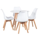 Mesa redonda 80 cm preto + 4 cadeiras estofadas Leda - Branco