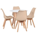 Mesa redonda 80 cm preto + 4 cadeiras estofadas Leda - Nude
