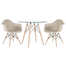 Mesa Redonda de Vidro Eames 90 cm + 2 Cadeiras Eames Eiffel DAW - Nude