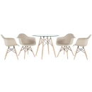 Mesa Redonda de Vidro Eames 90 cm + 4 Cadeiras Eames Eiffel DAW - Nude
