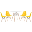 Mesa redonda Eames 100 cm branco + 4 cadeiras Eiffel DSW - Amarelo