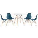 Mesa redonda Eames 100 cm branco + 4 cadeiras Eiffel DSW - Azul Petróleo