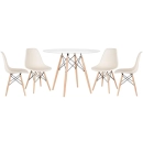 Mesa redonda Eames 100 cm branco + 4 cadeiras Eiffel DSW - Creme