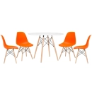 Mesa redonda Eames 100 cm branco + 4 cadeiras Eiffel DSW - Laranja