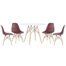 Mesa redonda Eames 100 cm branco + 4 cadeiras Eiffel DSW - Marrom