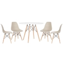 Mesa redonda Eames 100 cm branco + 4 cadeiras Eiffel DSW - Nude