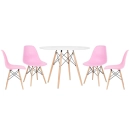 Mesa redonda Eames 100 cm branco + 4 cadeiras Eiffel DSW - Rosa claro