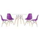 Mesa redonda Eames 100 cm branco + 4 cadeiras Eiffel DSW - Roxo