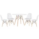 Mesa redonda Eames 100 cm branco + 4 cadeiras estofadas Eiffel Botonê - Branco