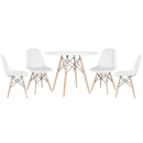 Mesa redonda Eames 100 cm branco + 4 cadeiras estofadas Eiffel Botonê - Branco