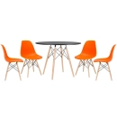 Mesa redonda Eames 100 cm preto + 4 cadeiras Eiffel DSW - Laranja