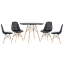 Mesa redonda Eames 100 cm preto + 4 cadeiras estofadas Eiffel Botonê - Preto