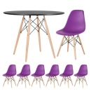 Mesa redonda Eames 100 cm preto + 6 cadeiras Eiffel DSW Roxo
