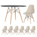 Mesa redonda Eames 120 cm + 6 cadeiras Eames DSW - Nude