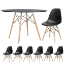 Mesa redonda Eames 120 cm + 6 cadeiras Eames DSW - Preto