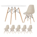 Mesa redonda Eames 120 cm branco + 5 cadeiras Eiffel Dsw Nude