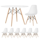 Mesa Redonda Eames 120 cm Branco + 6 Cadeiras Eames DSW - Branco