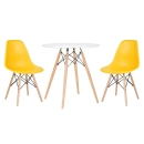 Mesa redonda Eames 70 cm + 2 cadeiras Eiffel DSW - Amarelo