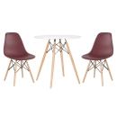 Mesa redonda Eames 70 cm + 2 cadeiras Eiffel DSW - Marrom
