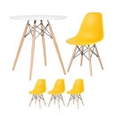 Mesa redonda Eames 70 cm + 3 cadeiras Eiffel DSW - Amarelo