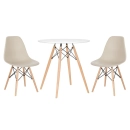 Mesa redonda Eames 70 cm branco + 2 cadeiras Eiffel Dsw - Nude