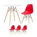 Mesa redonda Eames 70 cm branco + 3 cadeiras Eiffel Dsw Vermelho