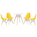 Mesa redonda Eames 70 cm branco + 4 cadeiras Eiffel Dsw Amarelo