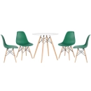 Mesa redonda Eames 70 cm branco + 4 cadeiras Eiffel DSW Verde escuro