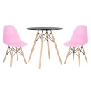 Mesa redonda Eames 70 cm preto + 2 cadeiras Eiffel DSW - Rosa