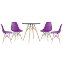 Mesa redonda Eames 70 cm preto + 4 cadeiras Eiffel DSW Roxo
