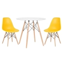 Mesa redonda Eames 80 cm + 2 cadeiras Eames Eiffel DSW - Amarelo