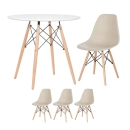 Mesa redonda Eames 80 cm + 3 cadeiras Eames Eiffel DSW - Nude