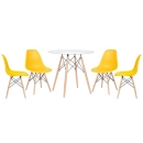 Mesa redonda Eames 80 cm + 4 cadeiras Eames Eiffel DSW - Amarelo