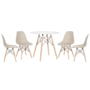 Mesa redonda Eames 80 cm + 4 cadeiras Eames Eiffel DSW - Nude