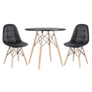 Mesa redonda Eames 80 cm preto + 2 cadeiras estofadas Eiffel Botonê Preto