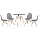 Mesa redonda Eames 80 cm preto + 4 cadeiras estofadas Eiffel Botonê Cinza escuro