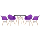 Mesa redonda Eames 90 cm + 4 cadeiras Eiffel DAW - Roxo