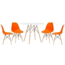 Mesa redonda Eames 90 cm branco + 4 cadeiras Eames Eiffel DSW - Laranja