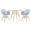 Mesa redonda Eames com tampo de vidro 100 cm + 2 cadeiras Eiffel DAW - Cinza Claro
