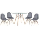 Mesa redonda Eames com tampo de vidro 100 cm + 4 cadeiras Eiffel Botonê - Cinza Escuro