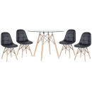 Mesa redonda Eames com tampo de vidro 100 cm + 4 cadeiras Eiffel Botonê - Preto