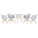 Mesa redonda Eames com tampo de vidro 100 cm + 4 cadeiras Eiffel DAW - Cinza Claro