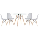 Mesa redonda Eames com tampo de vidro 100 cm + 4 cadeiras Eiffel DSW - Cinza Claro