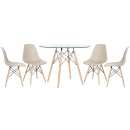 Mesa redonda Eames com tampo de vidro 100 cm + 4 cadeiras Eiffel DSW - Nude
