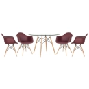 Mesa redonda Eames com tampo de vidro 120 cm + 4 cadeiras Eiffel DAW - Marrom